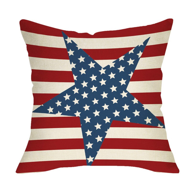 FBCOO July 4th Patriotic Farmhouse Decorative Throw Pillow Case Vintage American Flag Decoration Star Independence Day Sign Cushion Cover Home Decor 18 x 18 Inch Cotton Linen for Sofa Couch - Image 1